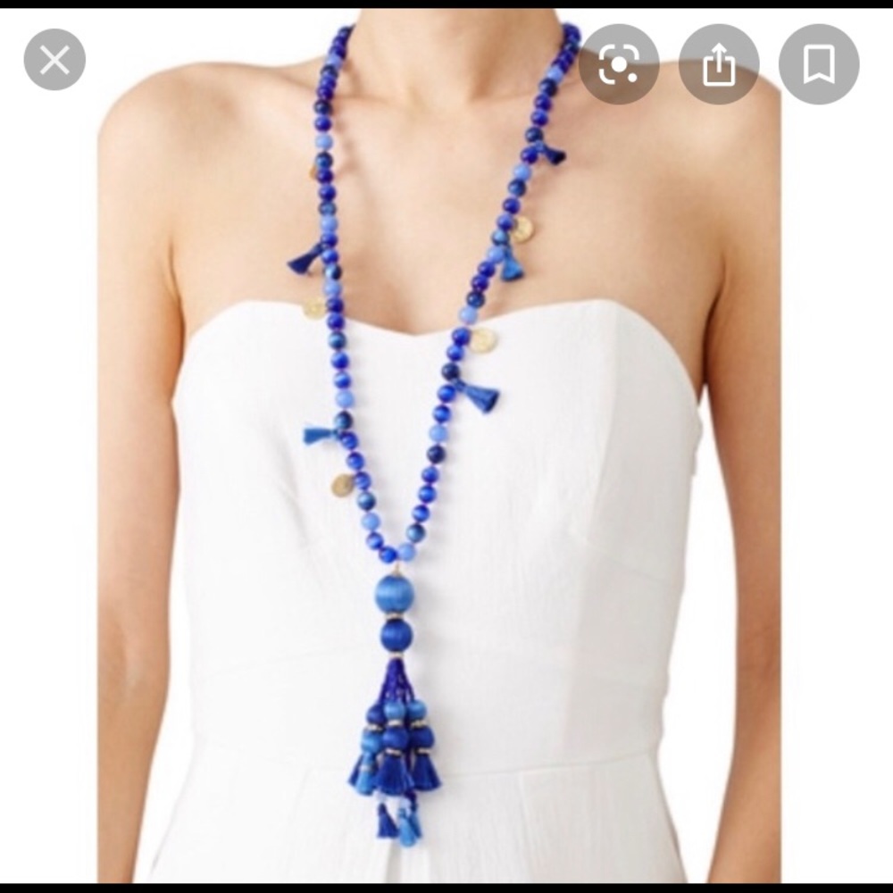 Kate Spade Blue Tassel Pom Pom Necklace